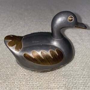 Vtg 1960s Duck Trinket Box Mid Century Pewter Brass Metal Hand Crafted Hong Kong